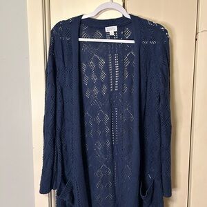 Market & Spruce Navy Open-Knit Cardigan